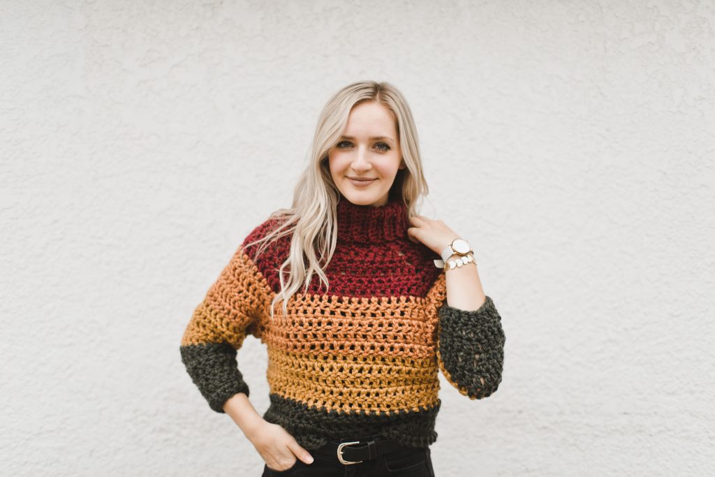 Autumn Stripes – Chunky, Cropped, Colour-Block Raglan Turtleneck Sweater -  Knits 'N Knots
