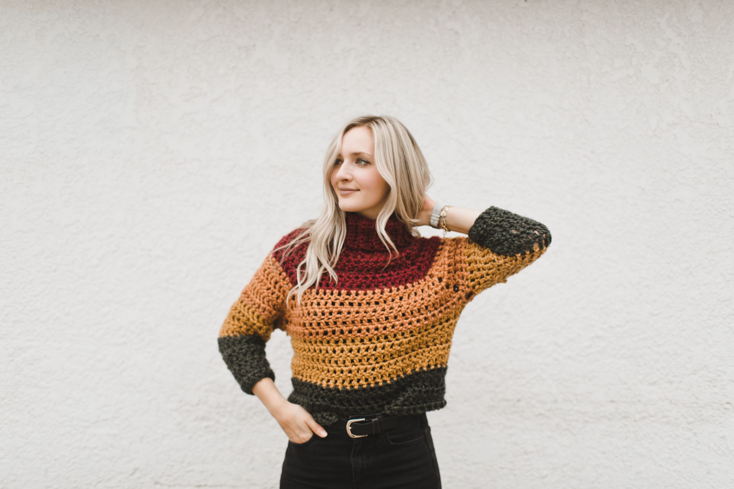 Autumn Stripes – Chunky, Cropped, Colour-Block Raglan Turtleneck Sweater -  Knits 'N Knots