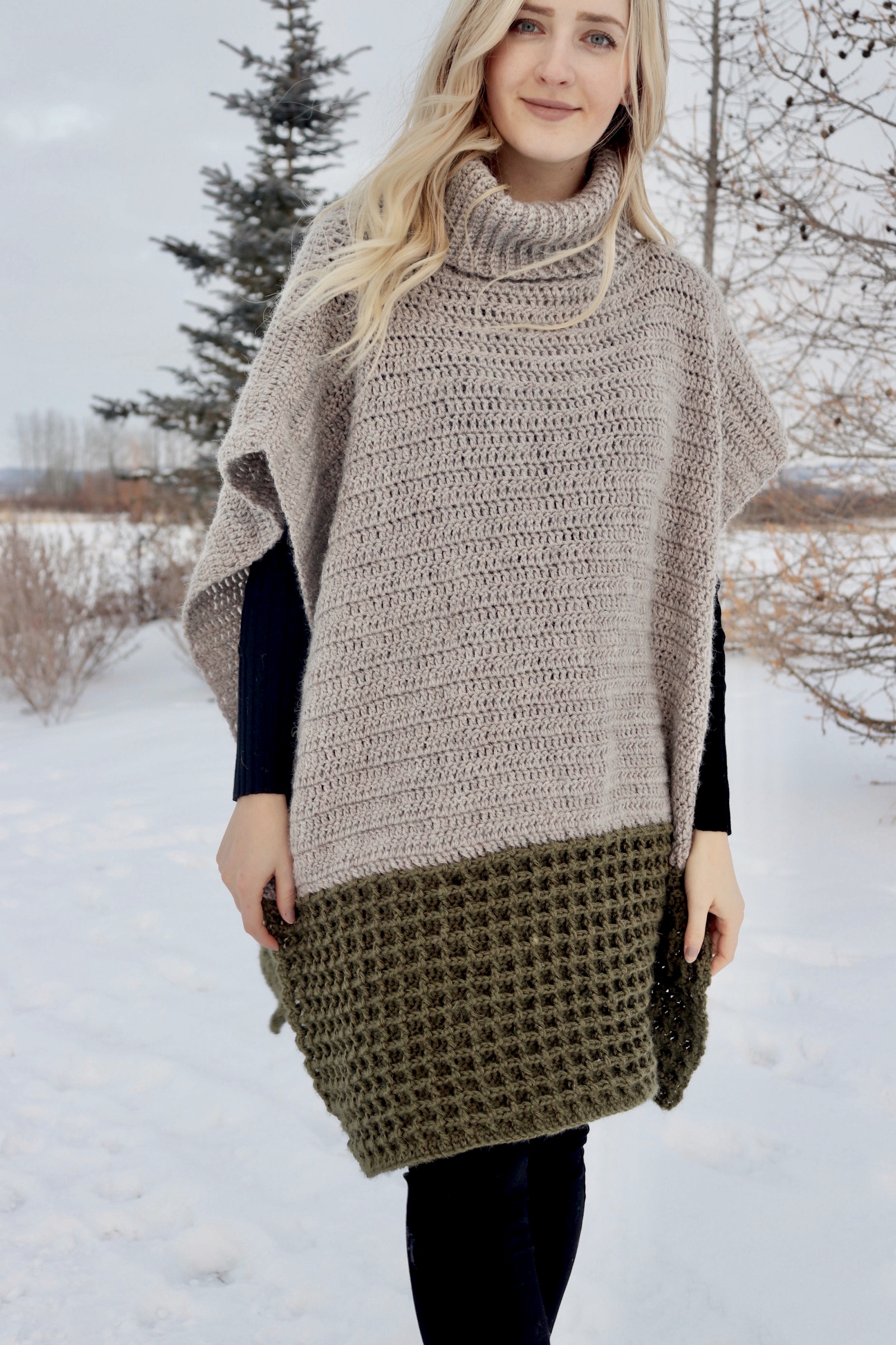 Pembina Poncho – Textured Turtleneck Waffle Stitch Crochet Pattern ...