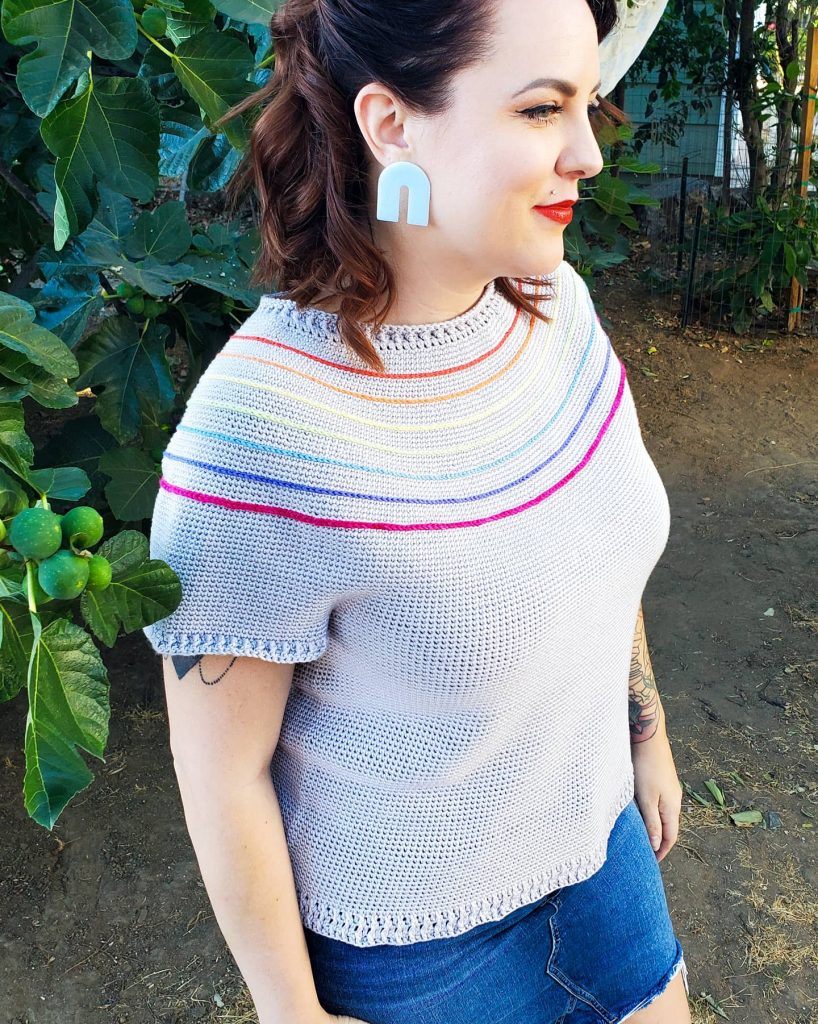 Pride Yoke – Rainbow Circular Yoke Worked Seamlessly From the Top-Down  (Size-Inclusive Crochet Pattern) - Knits 'N Knots