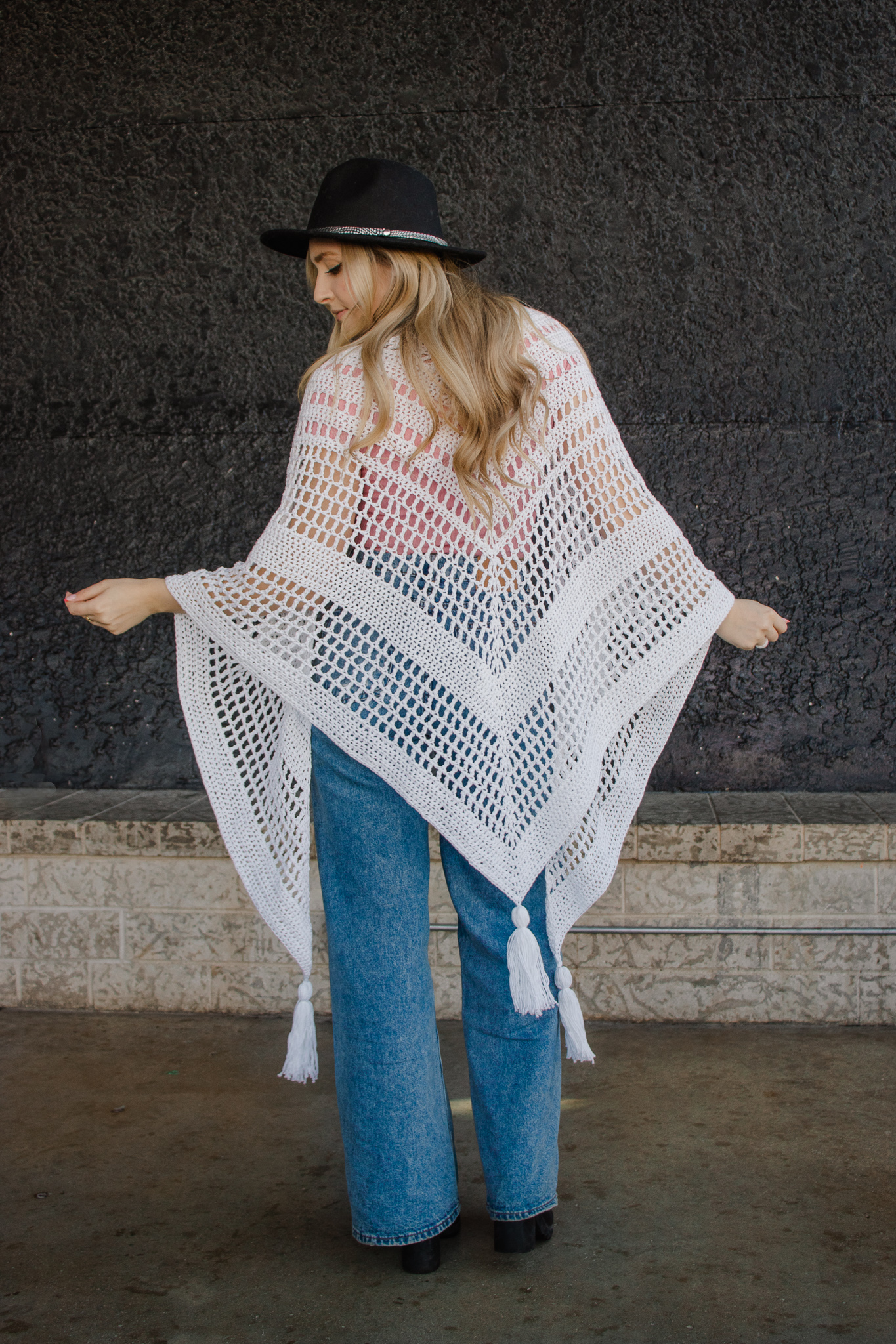 Tilstone Triangle Wrap – Lacy Boho Summer Wrap with Eyelets and Tassels ...