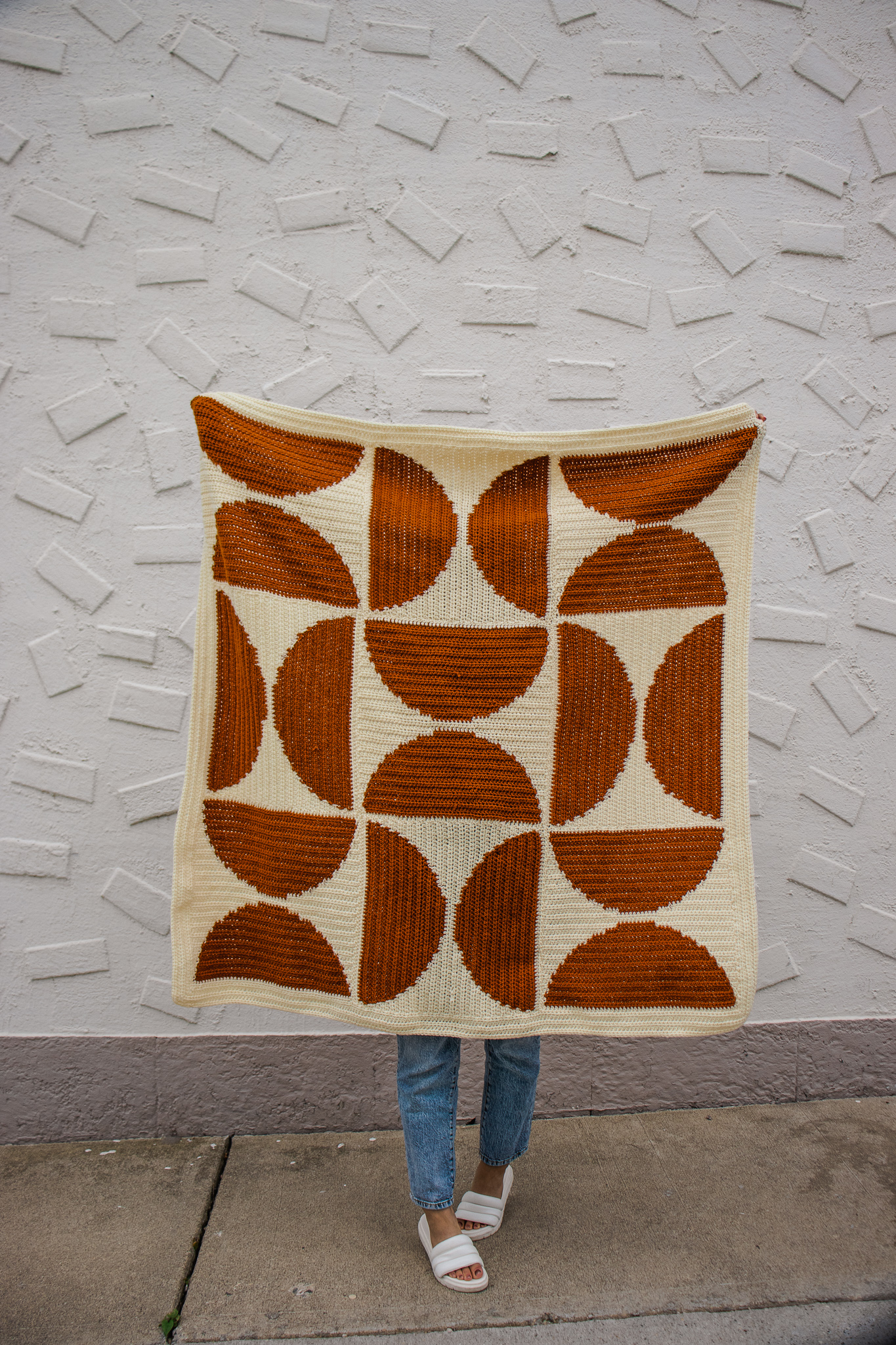 Handmade Crochet Blanket MCM Scandinavian Pattern 72” x 48”
